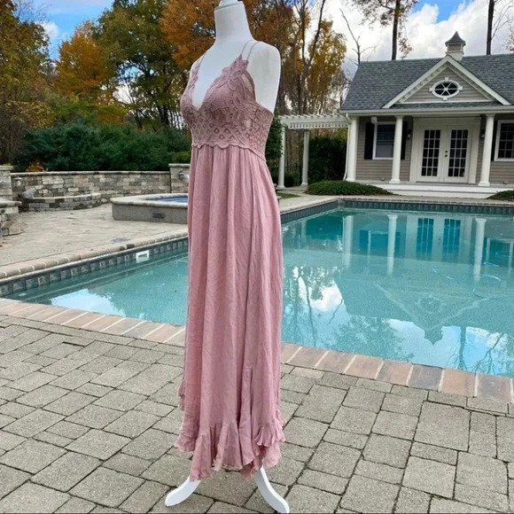NWT Free People Adella Dress Maxi Long Wedding Guest Lace Rose Pink XS - Picture 8 of 10